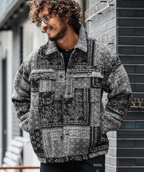 mj11046-Bandana Pattern Boa CPO Jacket ジャケット(F25F020
