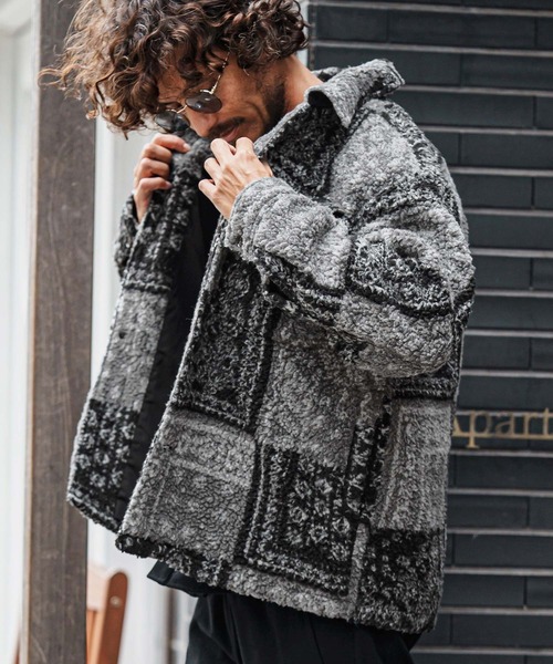 mj11046-Bandana Pattern Boa CPO Jacket ジャケット(F25F020