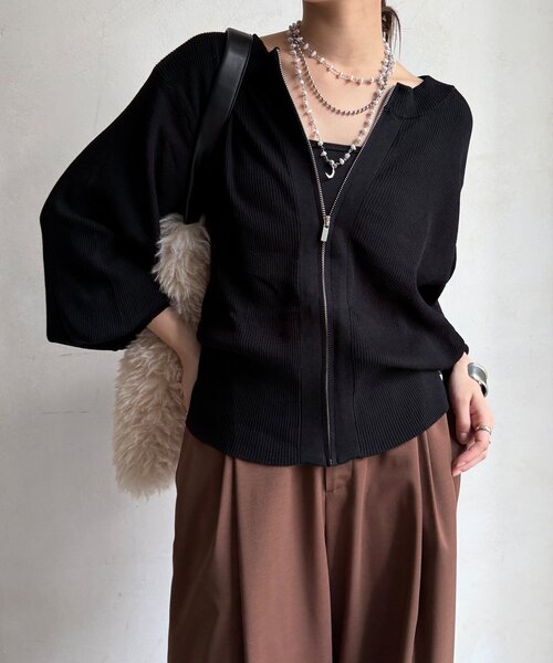 DouDou(ドゥドゥ)の「【WEB限定】前後2WAYジップニット(ニット/セーター・レディース・ブルー/ブラック/チャコールグレー・FREE)」の15枚目の写真