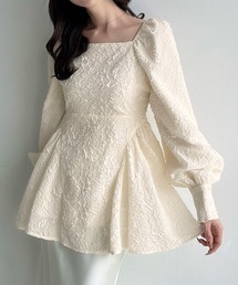 Meiru | スクエアネックジャガードペプラムトップス(薄手)(シャツ/ブラウス)