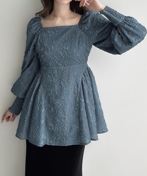 Meiru(メイル)の「スクエアネックジャガードペプラムトップス(薄手)(シャツ/ブラウス・レディース・ブルー系その他/ブラック/クリーム・SMALL/MEDIUM/LARGE)」の17枚目の写真