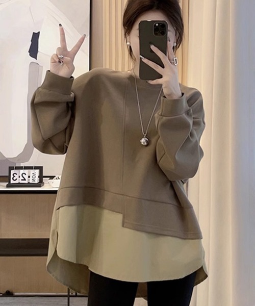 SallyLunn(サリーラン)の「レイヤードアシンメトリートップス(その他トップス・レディース・ブラック/ブラウン・LARGE/MEDIUM)」の1枚目の写真