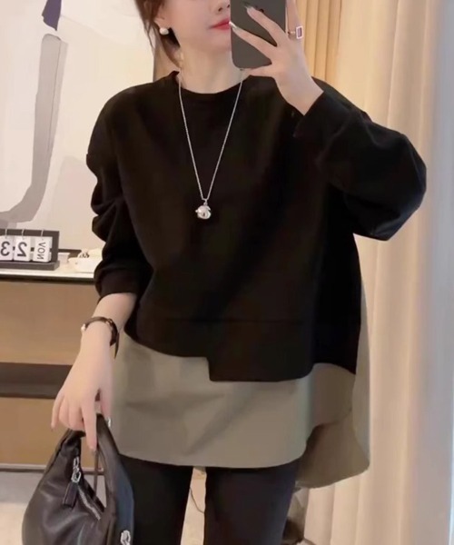 SallyLunn(サリーラン)の「レイヤードアシンメトリートップス(その他トップス・レディース・ブラック/ブラウン・LARGE/MEDIUM)」の4枚目の写真