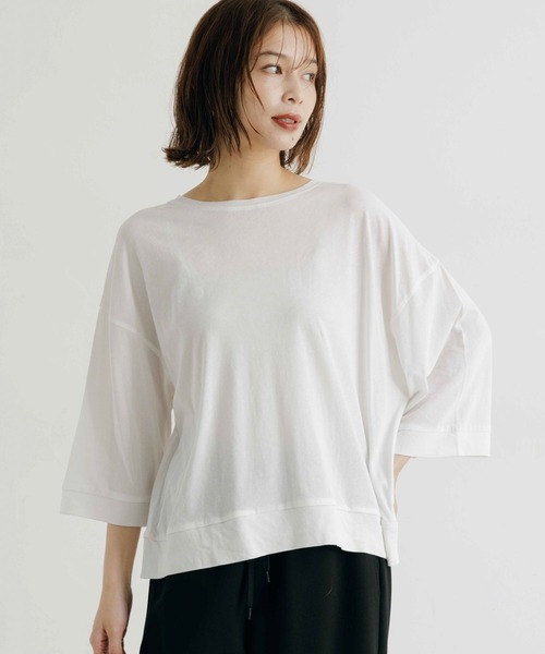 studio CLIP（スタディオクリップ）の「ハイツイスト7分袖プルオーバー（Tシャツ/カットソー・レディース・オフホワイト/ライトベージュ/ネイビー・FREE）」の2枚目の写真
