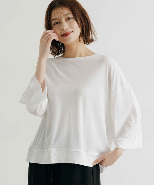 studio CLIP（スタディオクリップ）の「ハイツイスト7分袖プルオーバー（Tシャツ/カットソー・レディース・オフホワイト/ライトベージュ/ネイビー・FREE）」の9枚目の写真