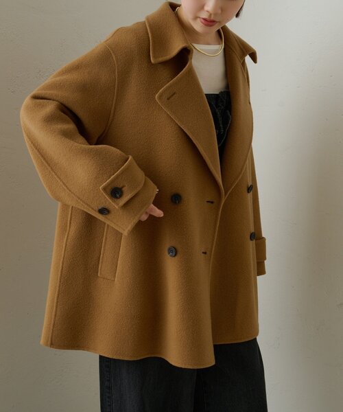 Omekashi ダブルフェイスPコート ベージュ Omekashi ダブルフェイスPコート ベージュ ダブルフェイスPコート