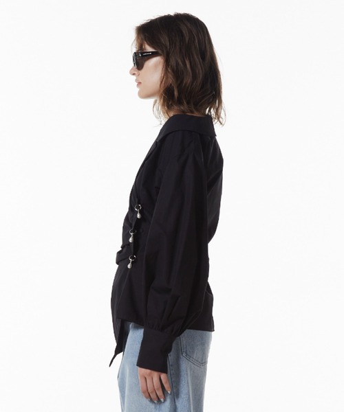 JOSE MOON（ジョゼムーン）の「DEFORMATION PEARL SHIRT/デフォメーションパールシャツ（シャツ/ブラウス・レディース・ホワイト/ブラック・FREE）」の5枚目の写真