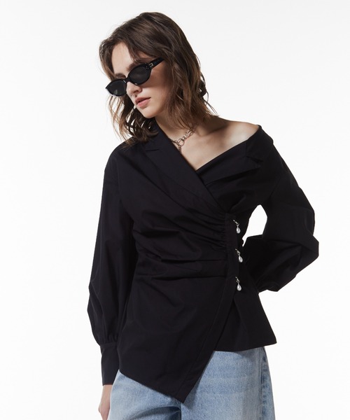 JOSE MOON（ジョゼムーン）の「DEFORMATION PEARL SHIRT/デフォメーションパールシャツ（シャツ/ブラウス・レディース・ホワイト/ブラック・FREE）」の3枚目の写真