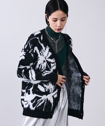MONOe（モノエ）の「モノクロ柄シャギーVネックカーディガン（カーディガン/ボレロ）」