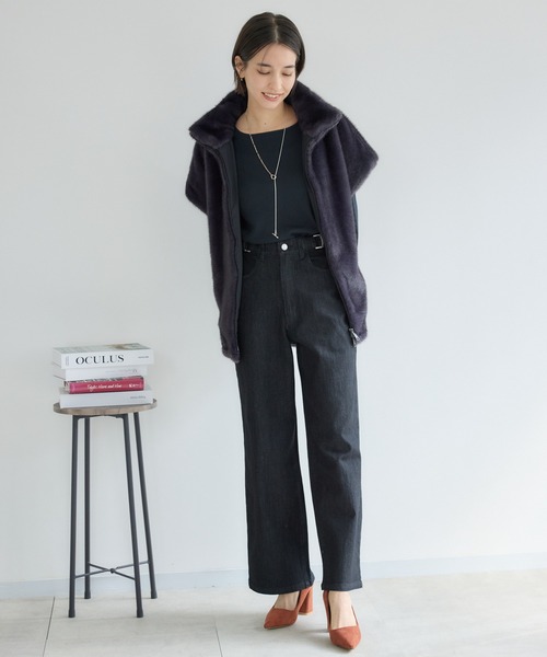 KATHARINE ROSS（キャサリンロス）の「【PILLINI/ピリーニ】タブ付ストレートデニムパンツ（デニムパンツ・レディース・ブラック/ネイビー・SMALL/MEDIUM/LARGE）」の3枚目の写真