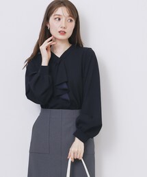 index | ボウタイフリルトップス【洗濯機OK/ストレッチ/イージーアイロン/防シワ】《S~3L》(Tシャツ/カットソー)