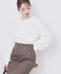 index | ボウタイフリルトップス【洗濯機OK/ストレッチ/イージーアイロン/防シワ】《S～3L》(Tシャツ/カットソー)