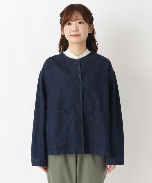 one'sterrace(ワンズテラス)の「ノーカラー デニムジャケット(デニムジャケット・レディース・ブルー系その他7/ネイビー系5・02)」の3枚目の写真