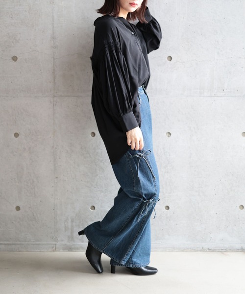 Ruwan yu（ルワンユー）の「ギャザースリーブVネックブラウス【大きいサイズ対応】（シャツ/ブラウス・レディース・ピンク/ブラック・L/LL/3L/4L）」の16枚目の写真