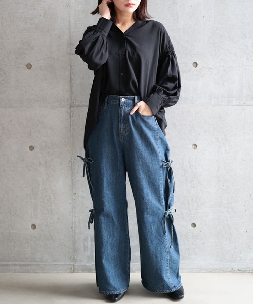 Ruwan yu（ルワンユー）の「ギャザースリーブVネックブラウス【大きいサイズ対応】（シャツ/ブラウス・レディース・ピンク/ブラック・L/LL/3L/4L）」の22枚目の写真