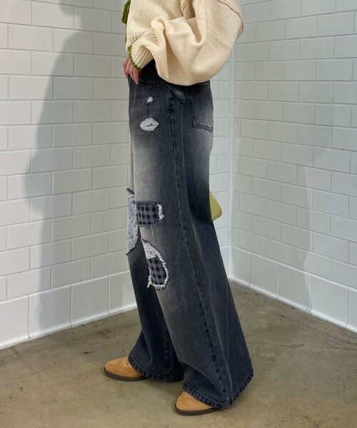 CIAOPANIC（チャオパニック）の「ドット×チェックダメージデニムパンツ（デニムパンツ・レディース・ブルー/ブラウン/ブラック・SMALL/X-SMALL/MEDIUM）」の8枚目の写真