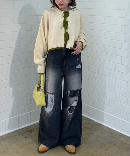 CIAOPANIC（チャオパニック）の「ドット×チェックダメージデニムパンツ（デニムパンツ・レディース・ブルー/ブラウン/ブラック・SMALL/X-SMALL/MEDIUM）」の10枚目の写真