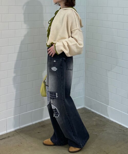 CIAOPANIC（チャオパニック）の「ドット×チェックダメージデニムパンツ（デニムパンツ・レディース・ブルー/ブラウン/ブラック・SMALL/X-SMALL/MEDIUM）」の11枚目の写真