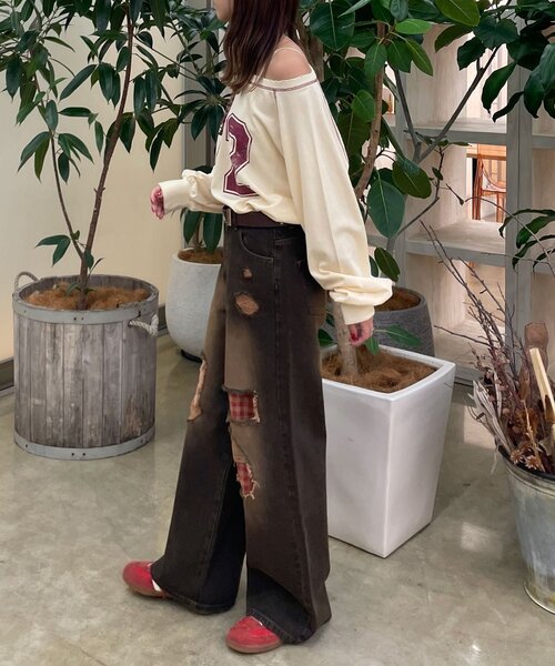 CIAOPANIC（チャオパニック）の「ドット×チェックダメージデニムパンツ（デニムパンツ・レディース・ブルー/ブラウン/ブラック・SMALL/X-SMALL/MEDIUM）」の17枚目の写真