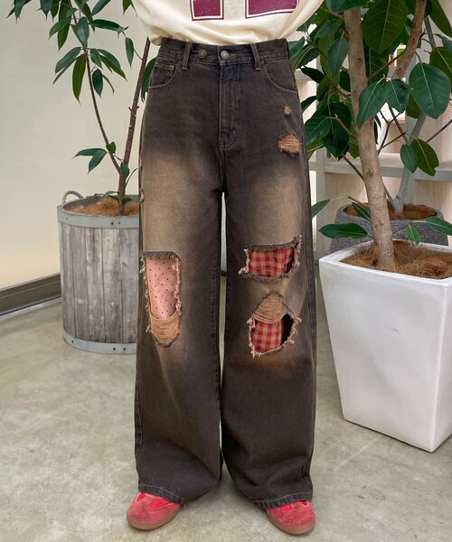 CIAOPANIC（チャオパニック）の「ドット×チェックダメージデニムパンツ（デニムパンツ・レディース・ブルー/ブラウン/ブラック・SMALL/X-SMALL/MEDIUM）」の19枚目の写真