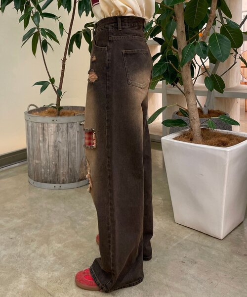 CIAOPANIC（チャオパニック）の「ドット×チェックダメージデニムパンツ（デニムパンツ・レディース・ブルー/ブラウン/ブラック・SMALL/X-SMALL/MEDIUM）」の20枚目の写真