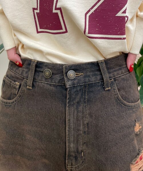 CIAOPANIC（チャオパニック）の「ドット×チェックダメージデニムパンツ（デニムパンツ・レディース・ブルー/ブラウン/ブラック・SMALL/X-SMALL/MEDIUM）」の22枚目の写真