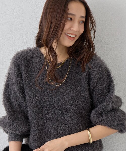 un dix cors(アンディコール)の「《幅広く楽しめる◎》前後2WAYダブルフェイスシャギーニット(ニット/セーター・レディース・グレイッシュベージュ/チャコールグレー・FREE)」の2枚目の写真