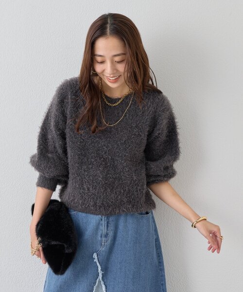 un dix cors(アンディコール)の「《幅広く楽しめる◎》前後2WAYダブルフェイスシャギーニット(ニット/セーター・レディース・グレイッシュベージュ/チャコールグレー・FREE)」の6枚目の写真