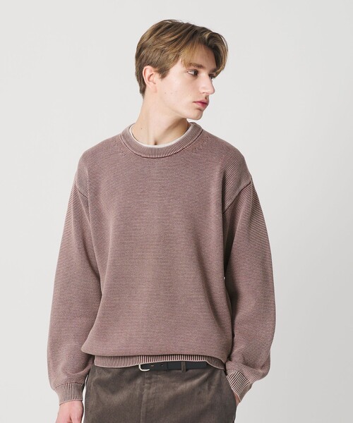 セール】アシッドウォッシュ コットン クルーネック ニット 手洗い可能