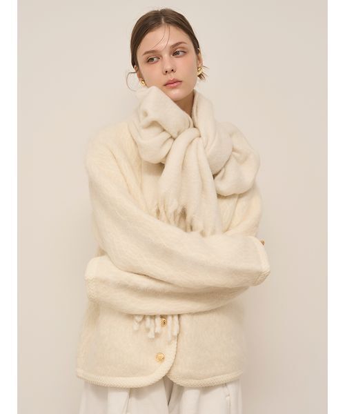 SNIDEL（スナイデル）の「ブローチ付きマフラー（マフラー・レディース・ベージュ/アイボリー/ライトブルー・F）」の5枚目の写真