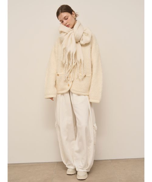 SNIDEL（スナイデル）の「ブローチ付きマフラー（マフラー・レディース・ベージュ/アイボリー/ライトブルー・F）」の6枚目の写真