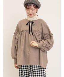 Samansa Mos2 | ミニ裏毛切替ギャザープルオーバー(Tシャツ/カットソー)