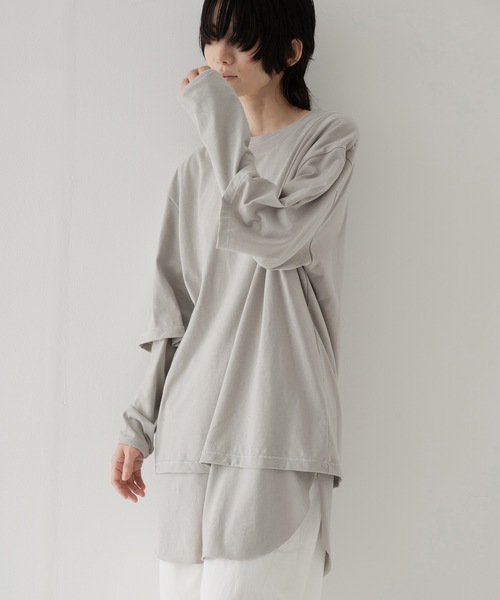RYU(リュー)の「vintage-style layered top(Tシャツ/カットソー・メンズ・グレイッシュベージュ/チャコール・2/4)」の11枚目の写真