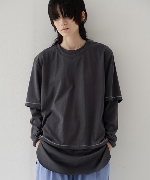 RYU(リュー)の「vintage-style layered top(Tシャツ/カットソー・メンズ・グレイッシュベージュ/チャコール・2/4)」の15枚目の写真