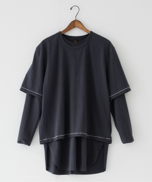 RYU(リュー)の「vintage-style layered top(Tシャツ/カットソー・メンズ・グレイッシュベージュ/チャコール・2/4)」の4枚目の写真