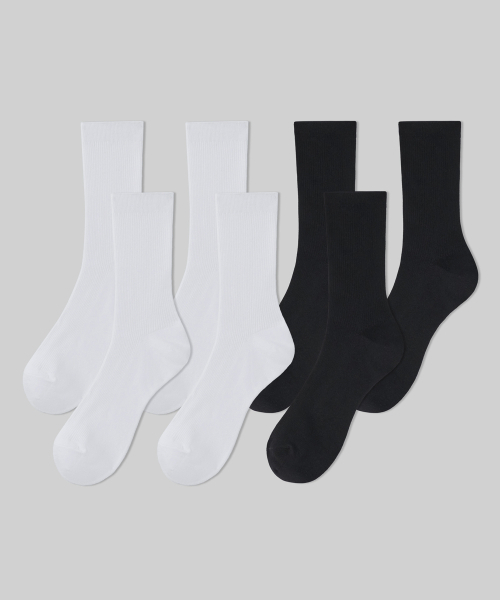 ウィメンズファインリブクルーソックス7パック[ホワイト/ブラック