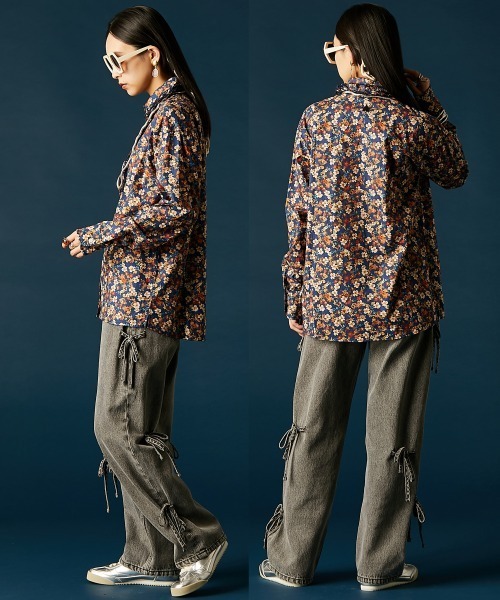 GEVS.（ジェイヴィス）の「綿100％フラワープリントフリルブラウス＜大きいサイズ有＞GEVS.（シャツ/ブラウス・レディース・アイボリー系/ブルー系・M/L/LL/3L/4L/5L）」の4枚目の写真