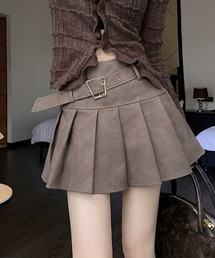 ベルト付きハイウエストプリーツミニスカート
