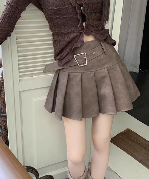 nonomi(ノノミ)の「ベルト付きハイウエストプリーツミニスカート(スカート・レディース・アッシュブラウン/ダークグレー/ライトグレー・M/L/S)」の9枚目の写真
