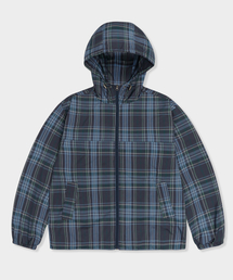 GLW（ジーエルダブリュ）の「チェックフードウィンドブレーカー ブルー（ナイロンジャケット）」