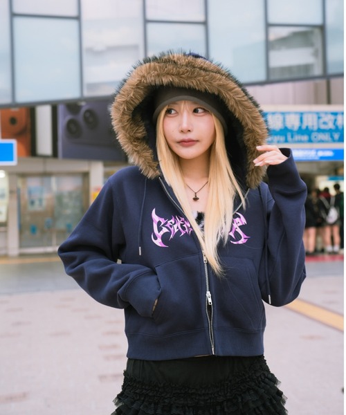 centimeter(センチメーター)の「Tribal logo fur zip hoodie(パーカー・メンズ・ネイビー/杢グレー/ブラック・SMALL/MEDIUM/LARGE)」の6枚目の写真