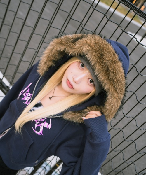 centimeter(センチメーター)の「Tribal logo fur zip hoodie(パーカー・メンズ・ネイビー/杢グレー/ブラック・SMALL/MEDIUM/LARGE)」の7枚目の写真