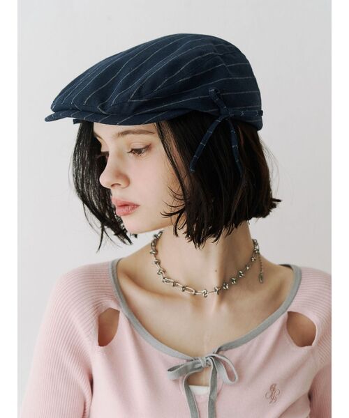 jouetie（ジュエティ）の「サイドリボンストライプハンチング（ハンチング/ベレー帽・レディース・ネイビー/グレー・FREE）」の7枚目の写真