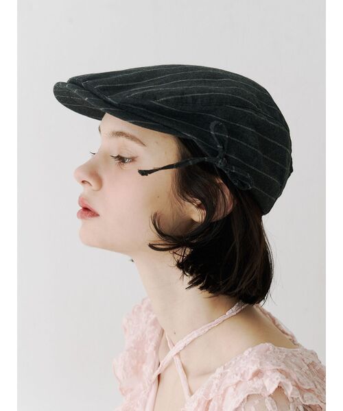 jouetie（ジュエティ）の「サイドリボンストライプハンチング（ハンチング/ベレー帽・レディース・ネイビー/グレー・FREE）」の4枚目の写真