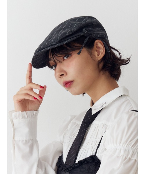 jouetie（ジュエティ）の「サイドリボンストライプハンチング（ハンチング/ベレー帽・レディース・ネイビー/グレー・FREE）」の2枚目の写真