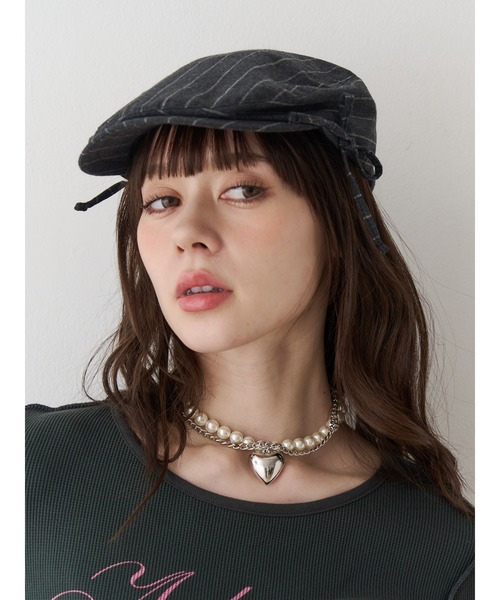 jouetie（ジュエティ）の「サイドリボンストライプハンチング（ハンチング/ベレー帽・レディース・ネイビー/グレー・FREE）」の3枚目の写真