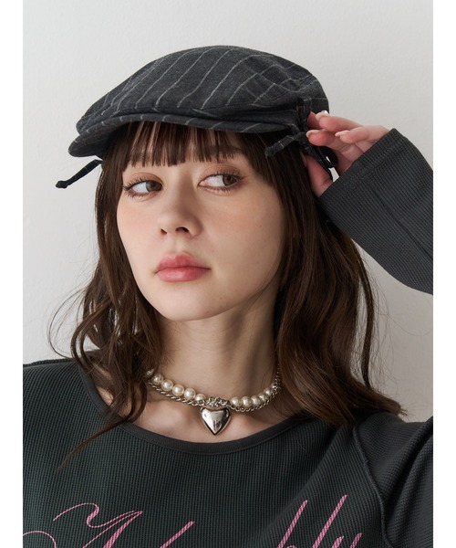 jouetie（ジュエティ）の「サイドリボンストライプハンチング（ハンチング/ベレー帽・レディース・ネイビー/グレー・FREE）」の4枚目の写真