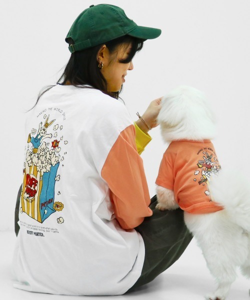 KRIFF MAYER Lady's Collection(クリフメイヤーレディースコレクション)の「Aライン チュニックTシャツ ポップコーン / バックプリント ロンT(綿100%・体型カバー)(Tシャツ/カットソー・レディース・イエロー/カラフル/ブルー/オフホワイト/チャコール・LARGE/MEDIUM)」の5枚目の写真