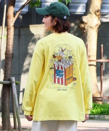 Aライン チュニックTシャツ ポップコーン / バックプリント ロンT(綿100%・体型カバー)