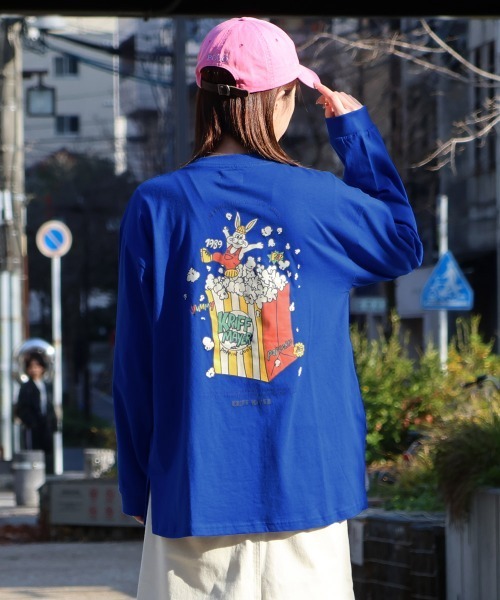 KRIFF MAYER Lady's Collection(クリフメイヤーレディースコレクション)の「Aライン チュニックTシャツ ポップコーン / バックプリント ロンT(綿100%・体型カバー)(Tシャツ/カットソー・レディース・イエロー/カラフル/ブルー/オフホワイト/チャコール・LARGE/MEDIUM)」の1枚目の写真